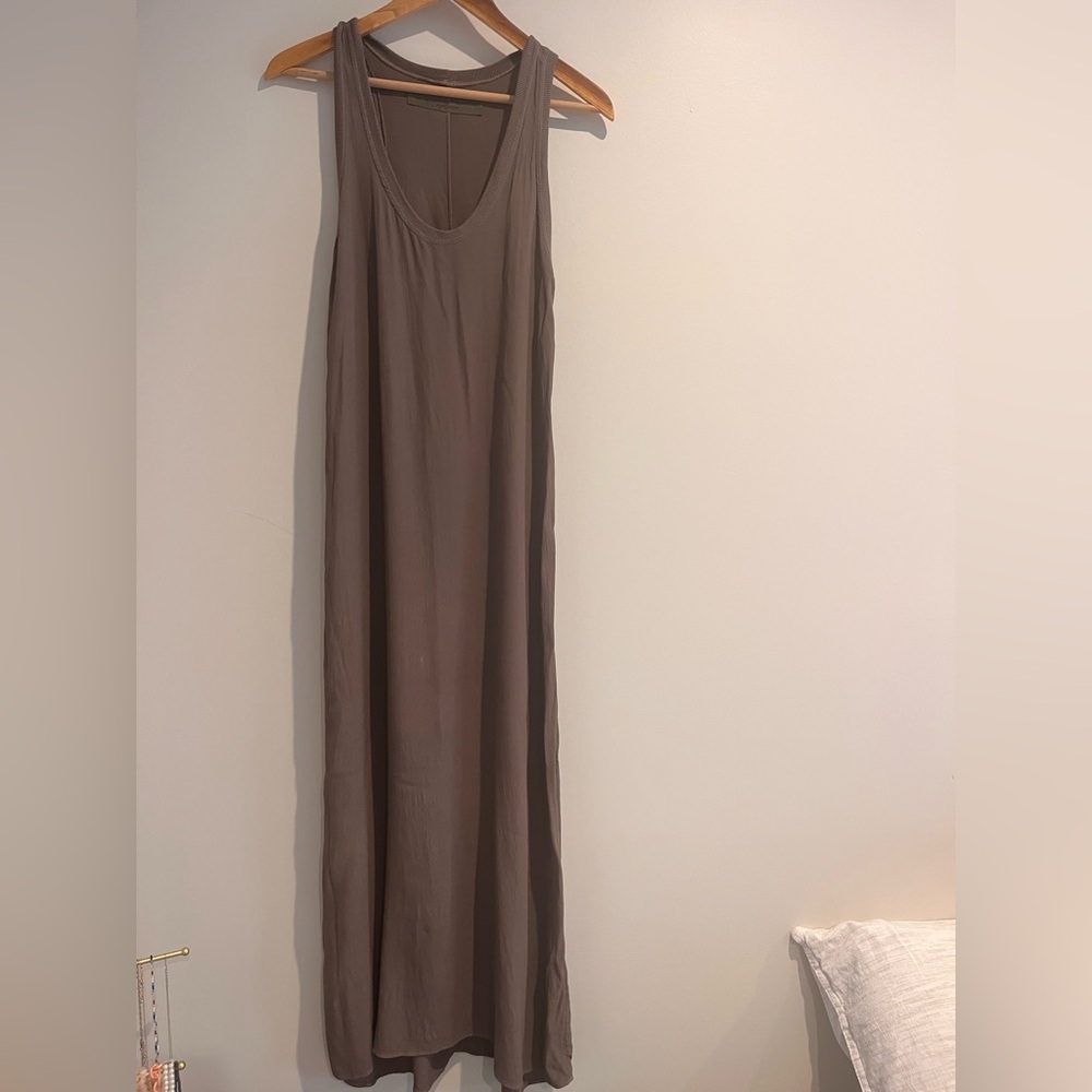 Enza Costa Crepe Olive Green Sleeveless Tank Maxi Dress Medium Ribbed Trim Long